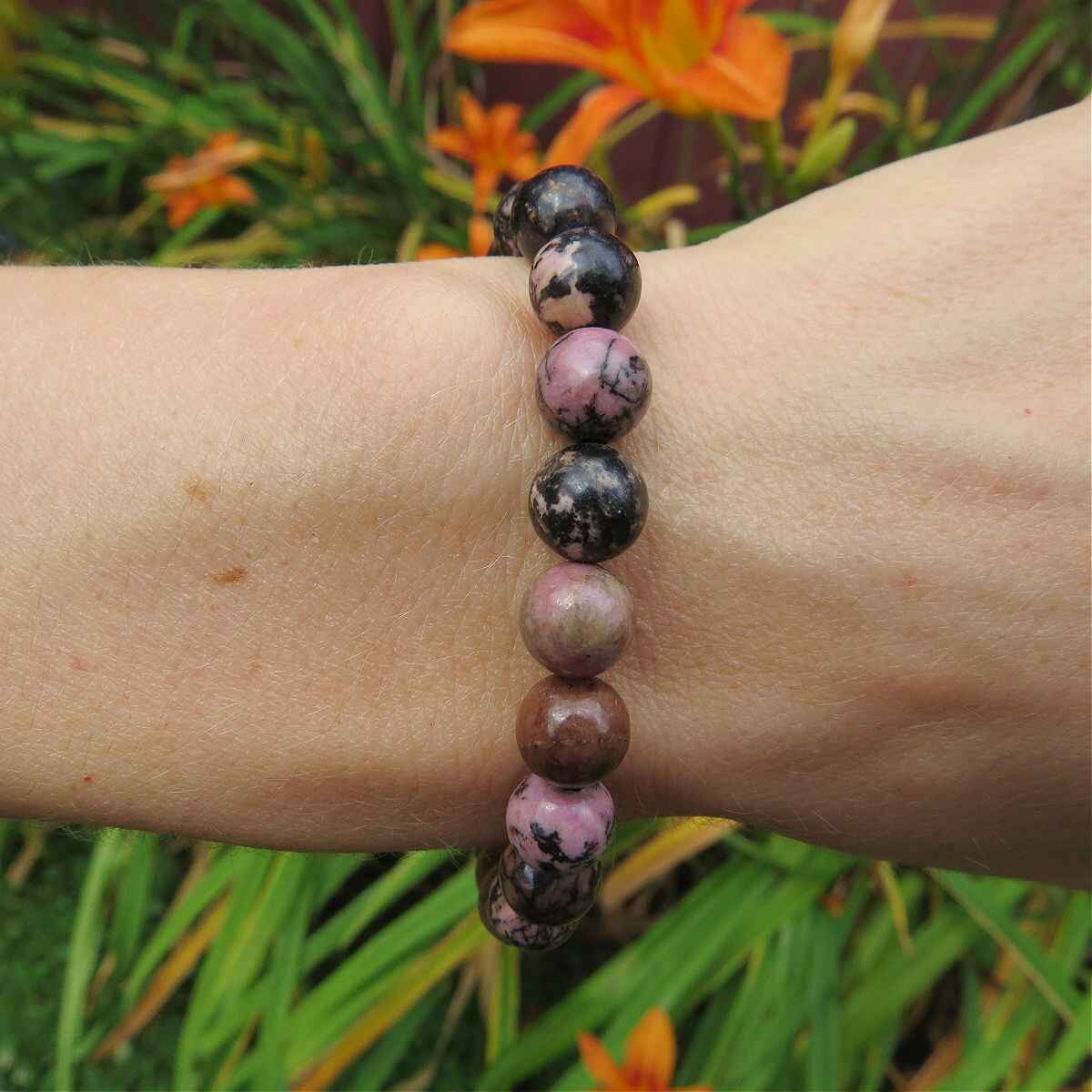 Rhodonite Beaded Stone Bracelet