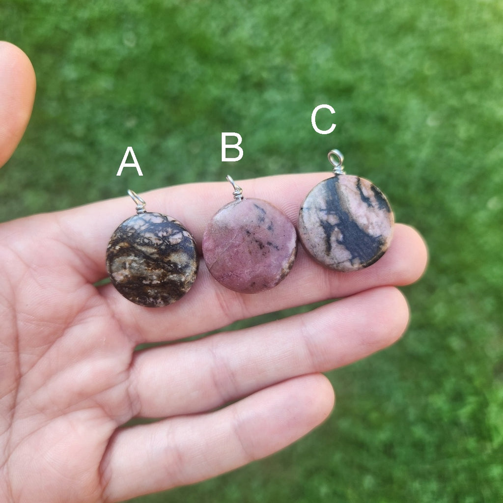 Large Rhodonite Crystal Necklace | Pink Black Matrix Rhodonite Stone