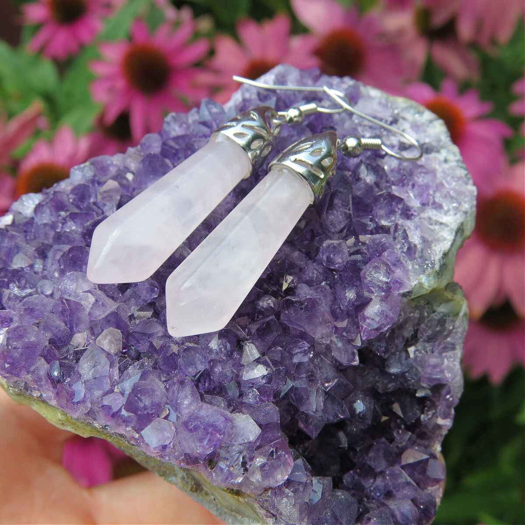 Rose Quartz Crystal Earrings - Pink Stone Dangle Earrings