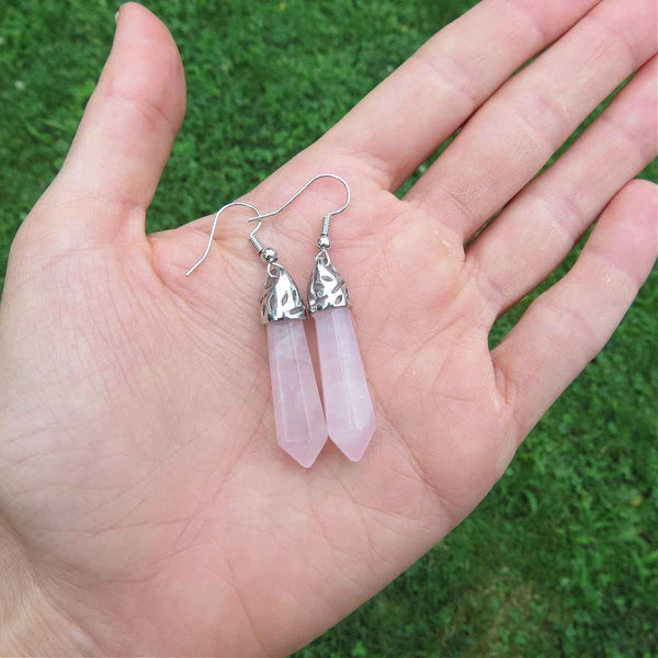 Pink Rose Quartz Crystal Earrings