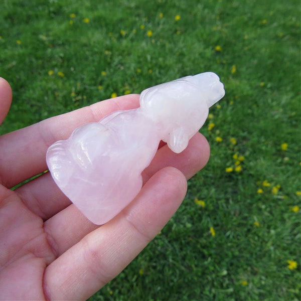 Rose Quartz Crystal Wolf Animal Figurine 2.25"