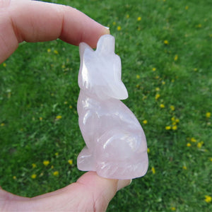 Rose Quartz Crystal Wolf Animal Figurine 2.25"