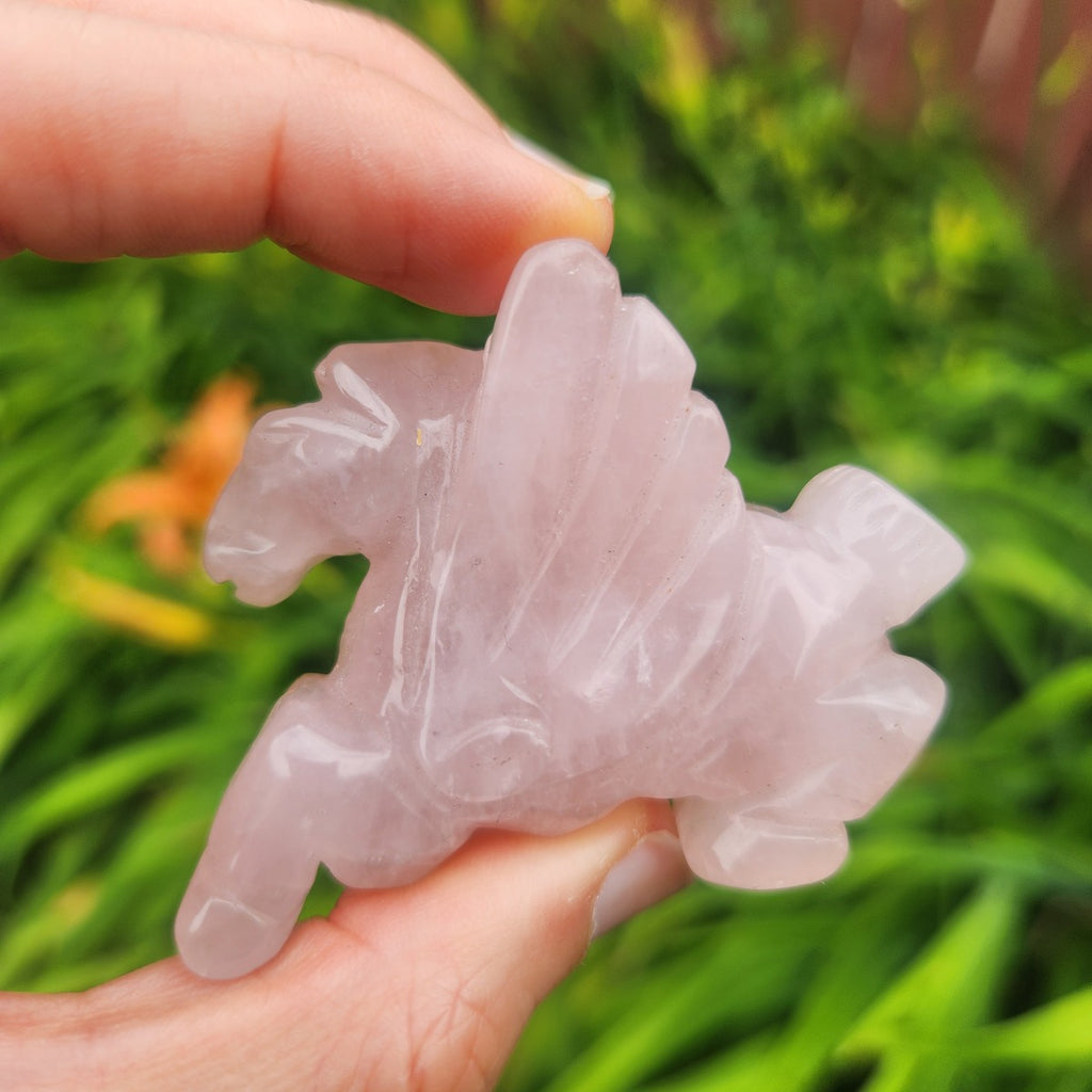 Pink Rose Quartz Crystal Pegasus Horse Carving