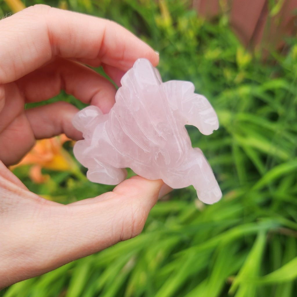 Pink Rose Quartz Pegasus Crystal Horse Stone Carving