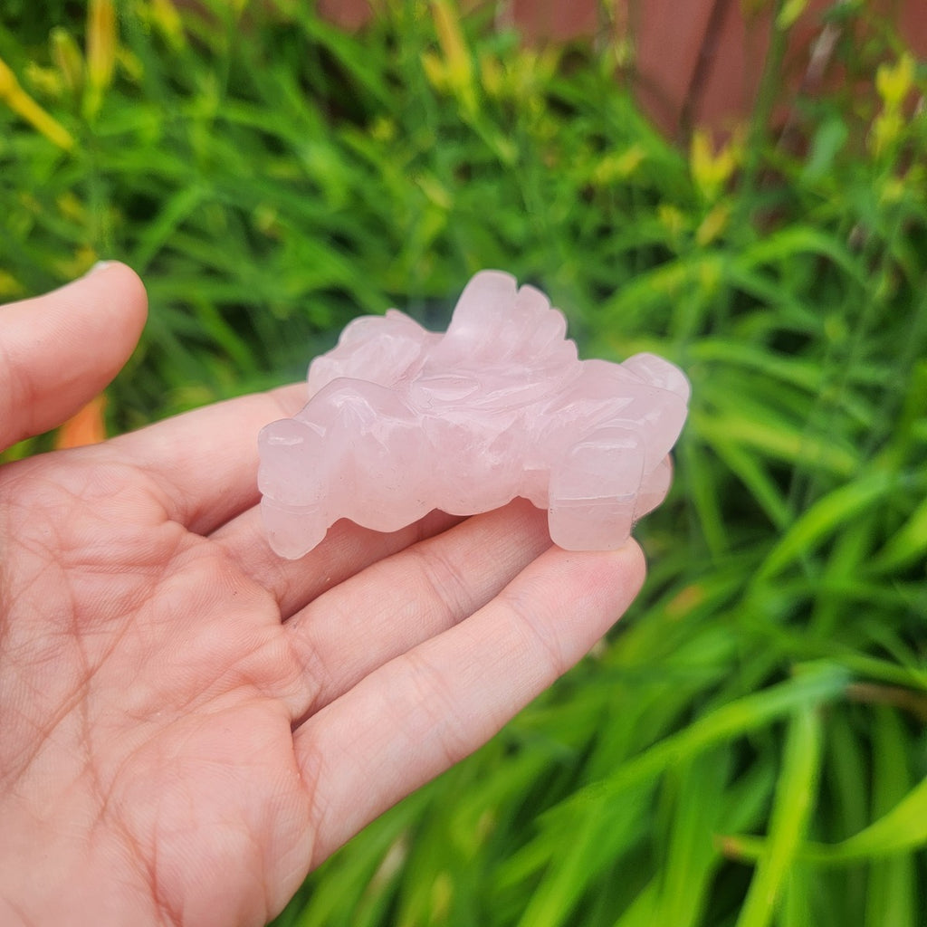 Rose Quartz Pegasus Crystal Horse Animal Carving 2.25"
