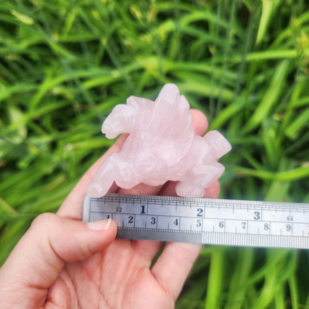Rose Quartz Pegasus Crystal Horse Animal Carving 2.25"