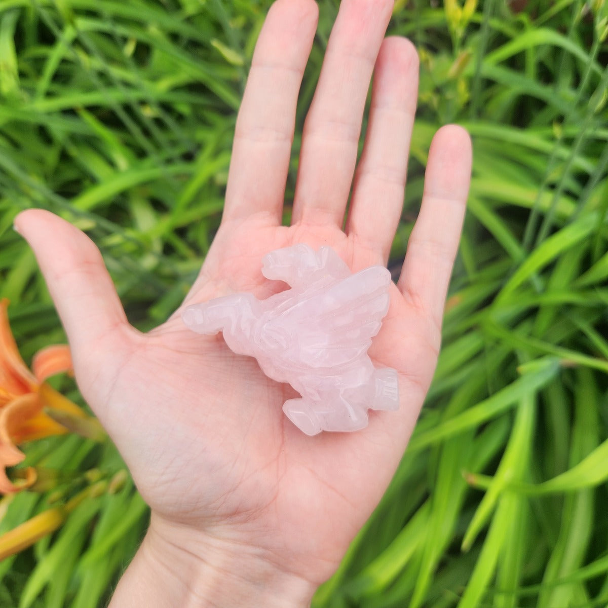 Rose Quartz Stone Pegasus Crystal Horse