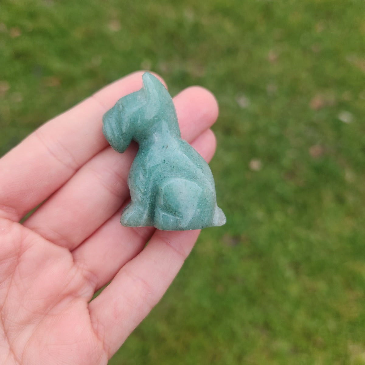 Green Aventurine Crystal Dog Figurine - Schnauzer