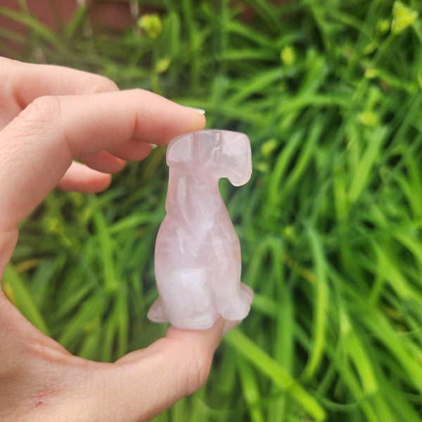Rose Quartz Dog Carving in Schnauzer Airdale