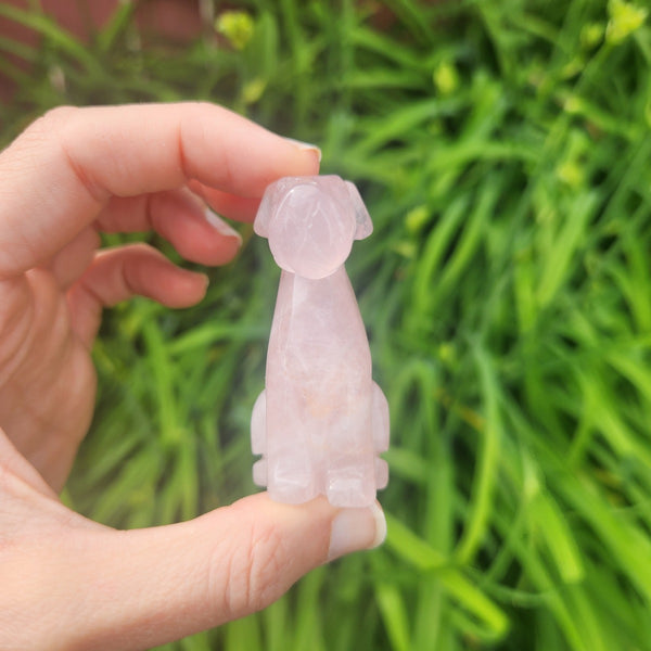 Pink Schnauzer Airdale Crystal Dog Figurine in Rose Quartz