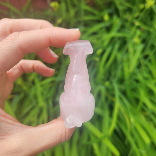 Schnauzer Crystal Dog Carving 2.25" Rose Quartz Stone Animal Figurine