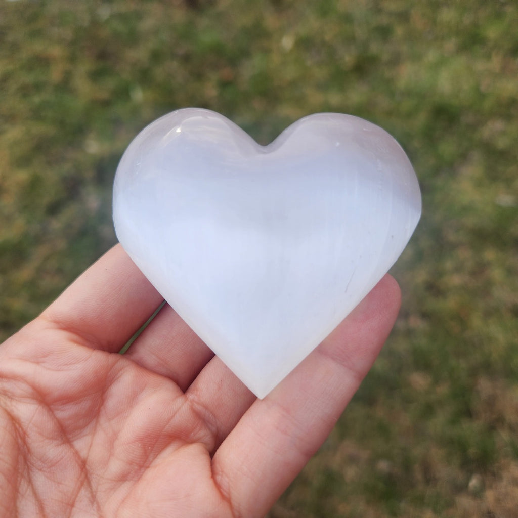 Selenite Crystal Heart Stone Carving