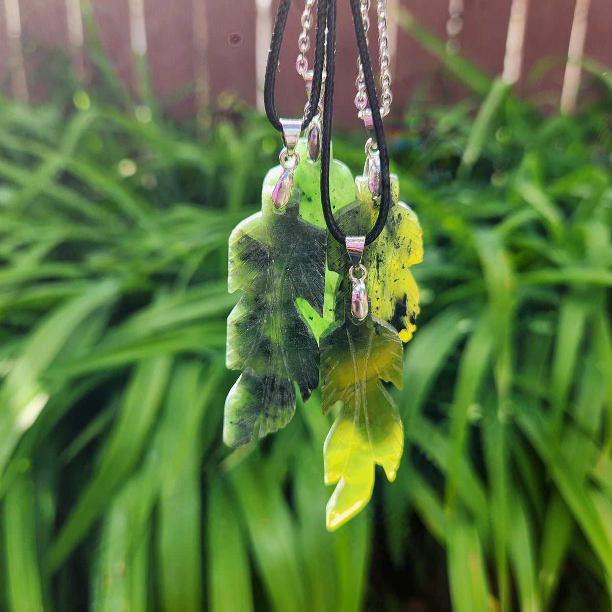 Serpentine Crystal Leaf Necklace - Carved Stone Plant Jewelry