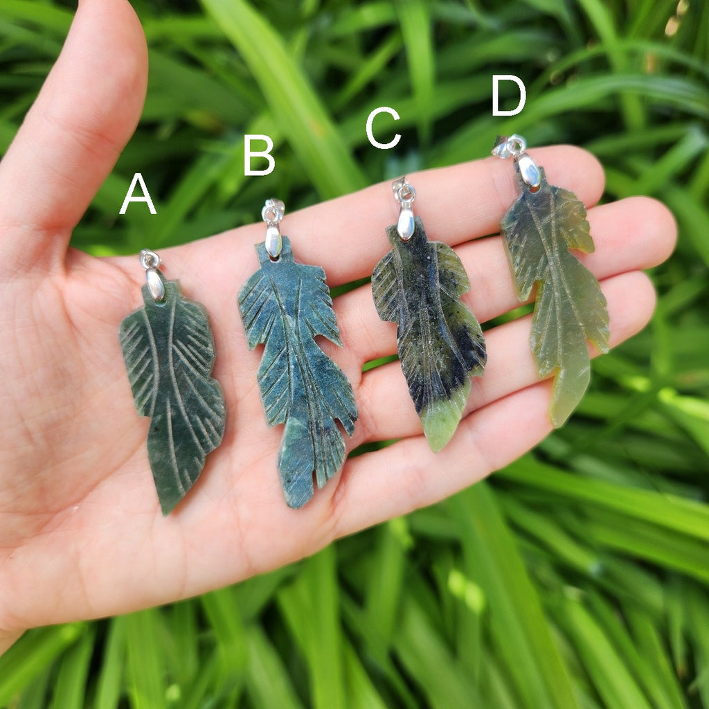 Serpentine Crystal Leaf Necklace | Plant Jewelry Gift for Nature Lovers