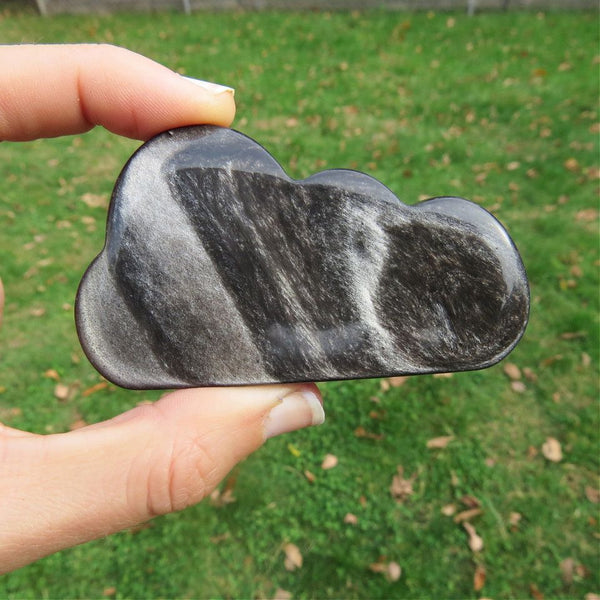Silver Obsidian Crystal Cloud Carving