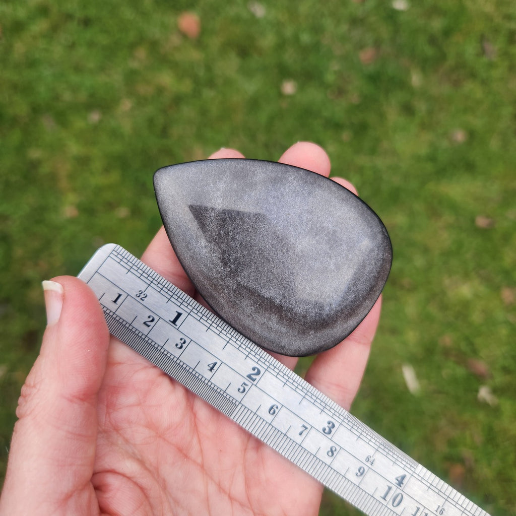 Silver Sheen Obsidian Crystal Teardrop 2.5" Carved Stone Raindrop