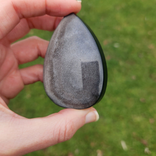 Silver Sheen Obsidian Crystal Teardrop Carving