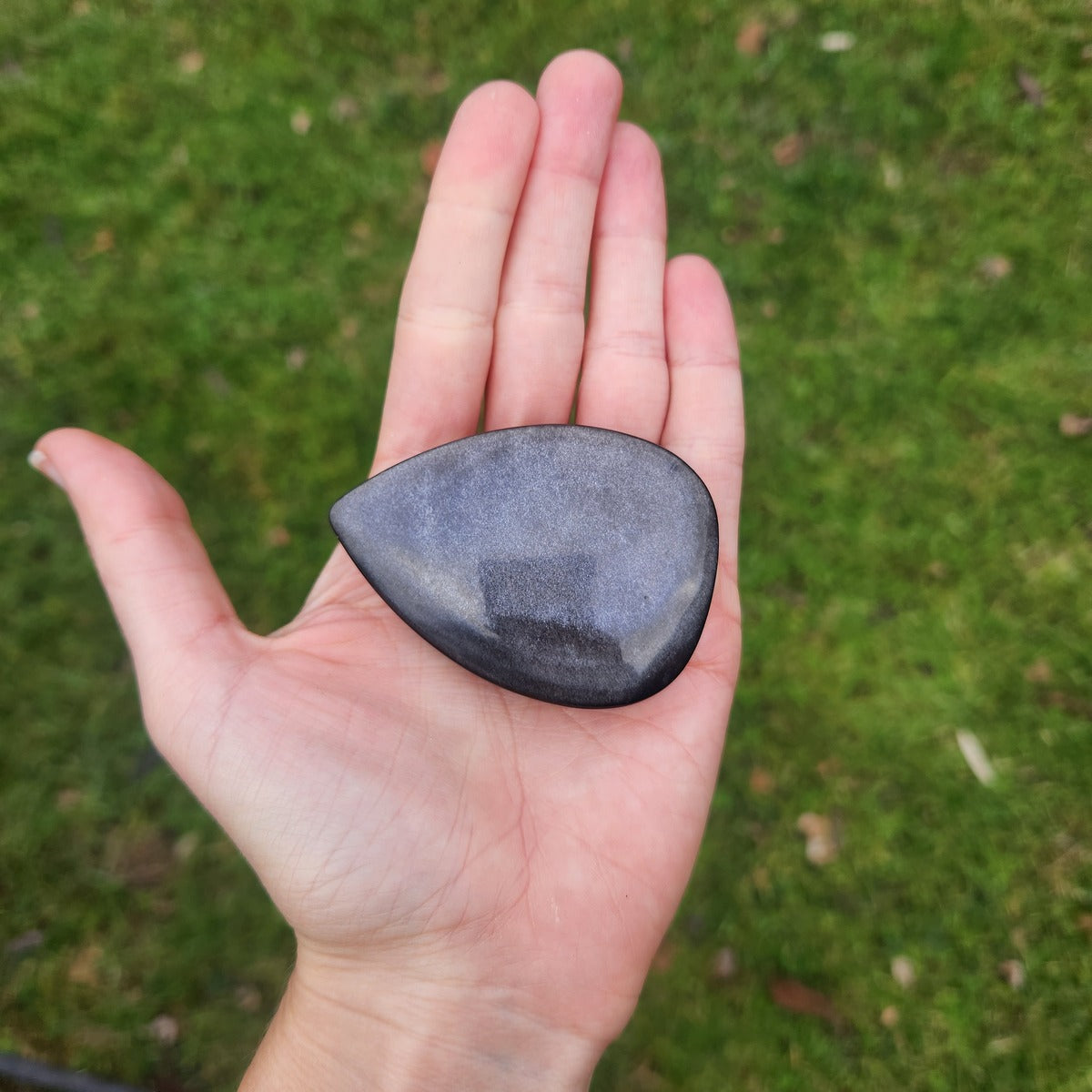 Silver Sheen Obsidian Crystal Teardrop Stone Carving