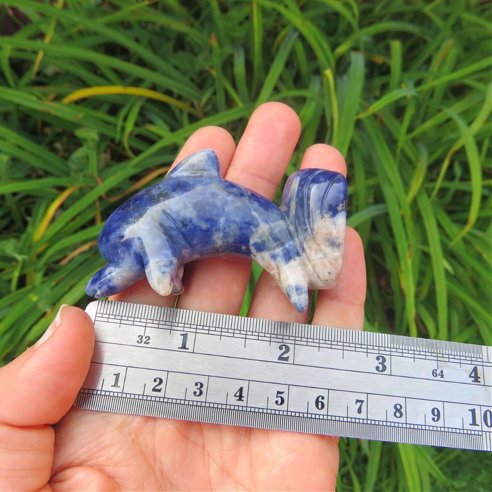Sodalite Crystal Dolphin Carving 2.5" Stone Animal Figurine
