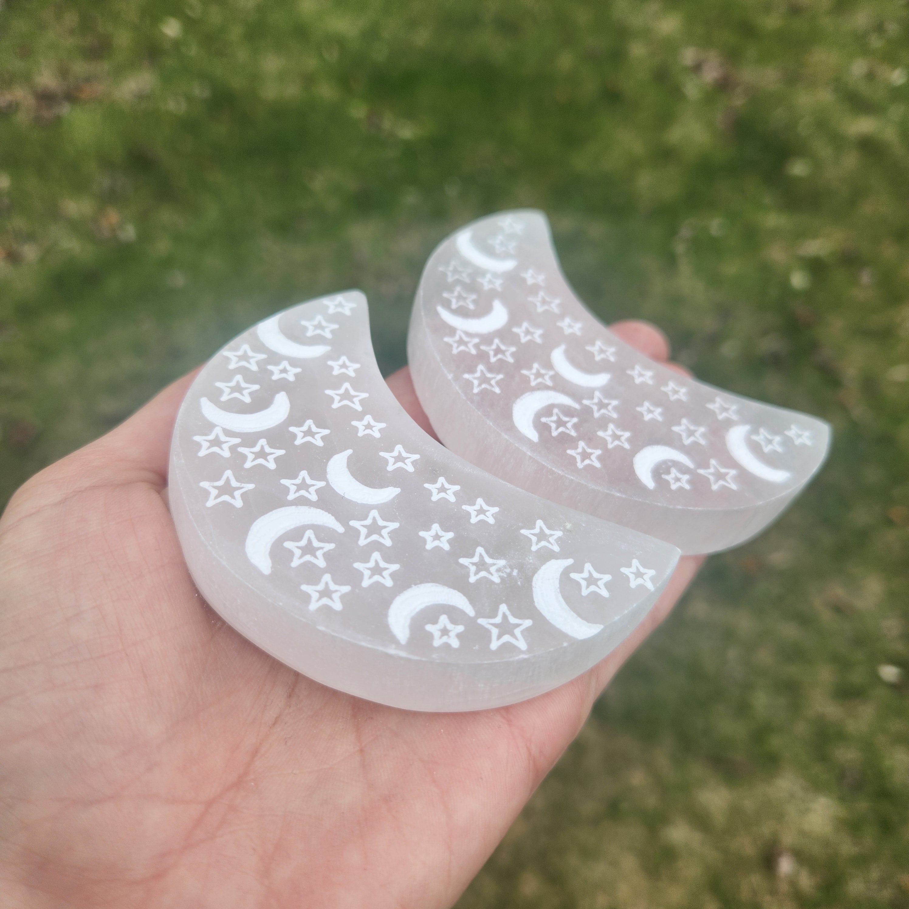 Selenite Moon Crystal Carving