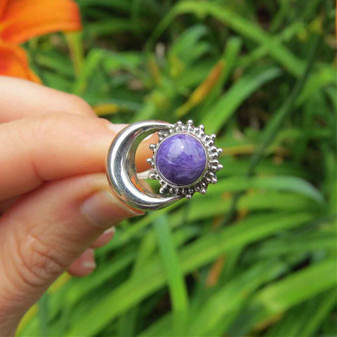 Sun and Moon Sterling Silver Charoite Ring