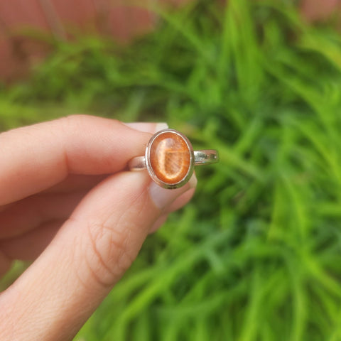 Sunstone Crystal Ring Sterling Silver Size 7.75