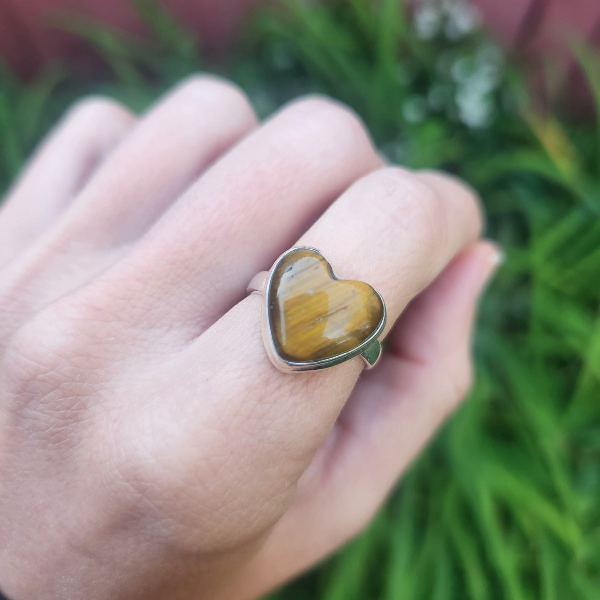 Tigers Eye Crystal Heart Ring in Sterling Silver