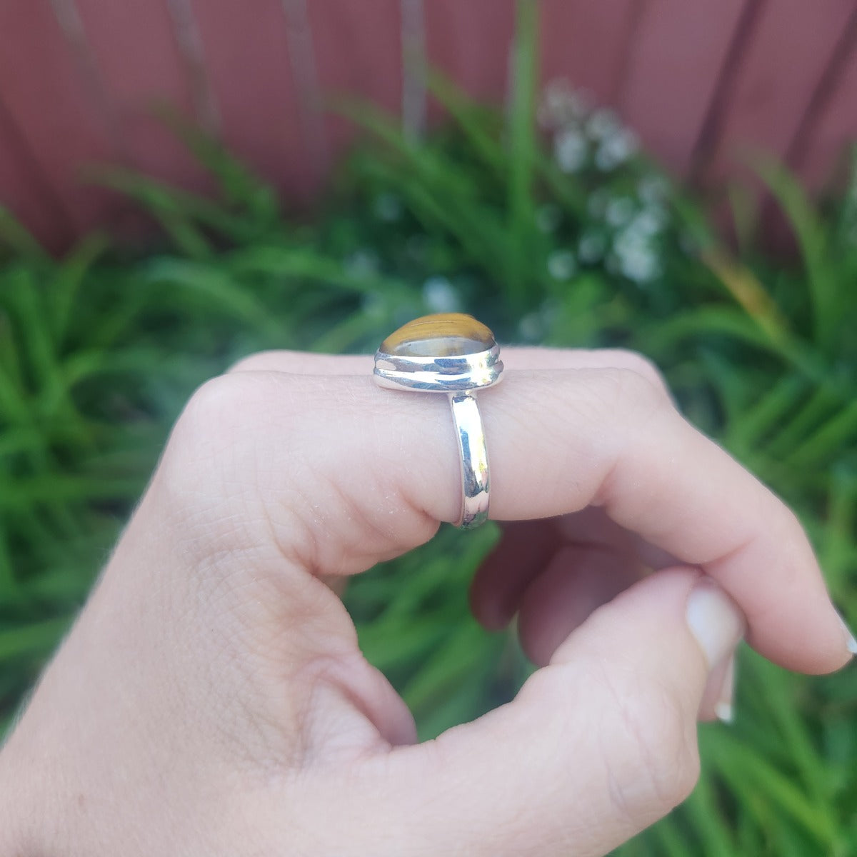 Tigers Eye Crystal Heart Ring in Sterling Silver Size 7.25