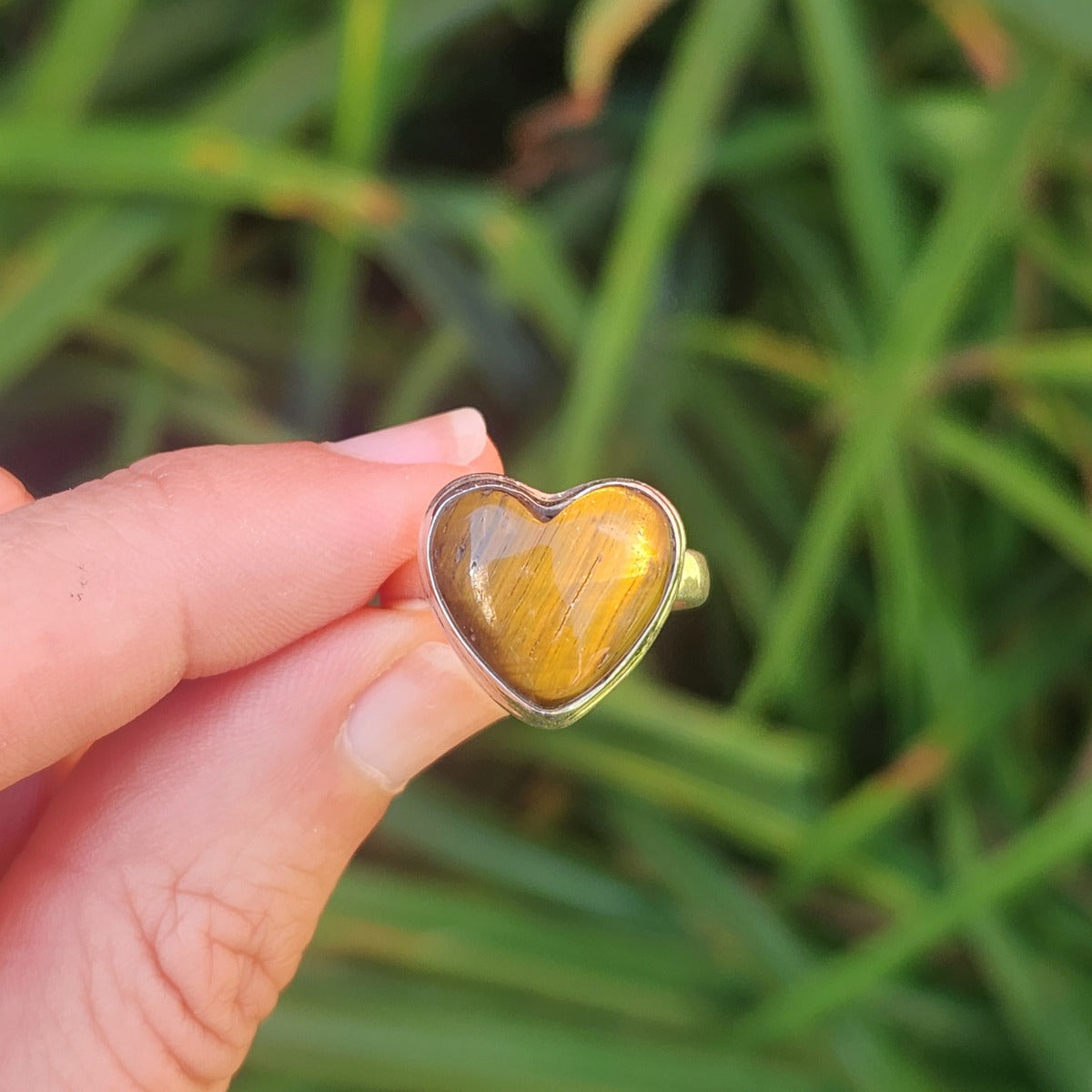 Tigers Eye Crystal Heart Ring in Sterling Silver Size 7.25