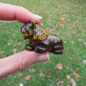 Crystal Lion Carving - Tigers Eye Stone Animal