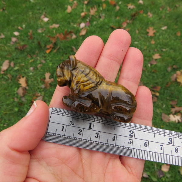 Carved Crystal Lion Figurine 2" | Tigers Eye Stone Animal Carving