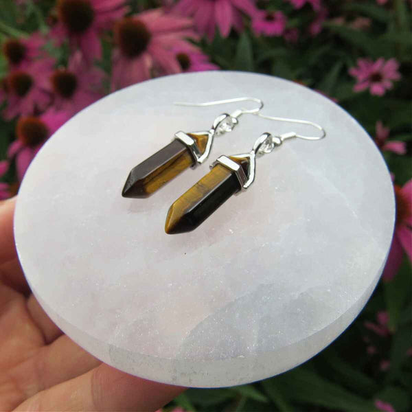 Tigers Eye Crystal Point Earrings