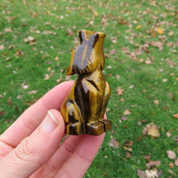 Tigers Eye Crystal Wolf Carving