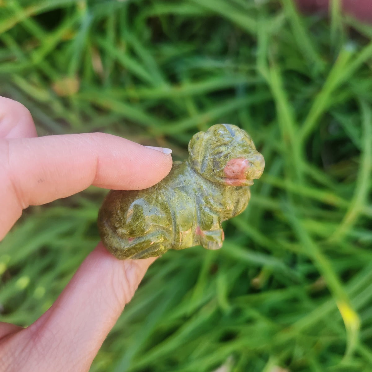 Dachshund Crystal Dog Carving in Unakite