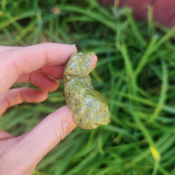 Dachshund Crystal Dog Figurine 1.75" Unakite Carved Stone Animal