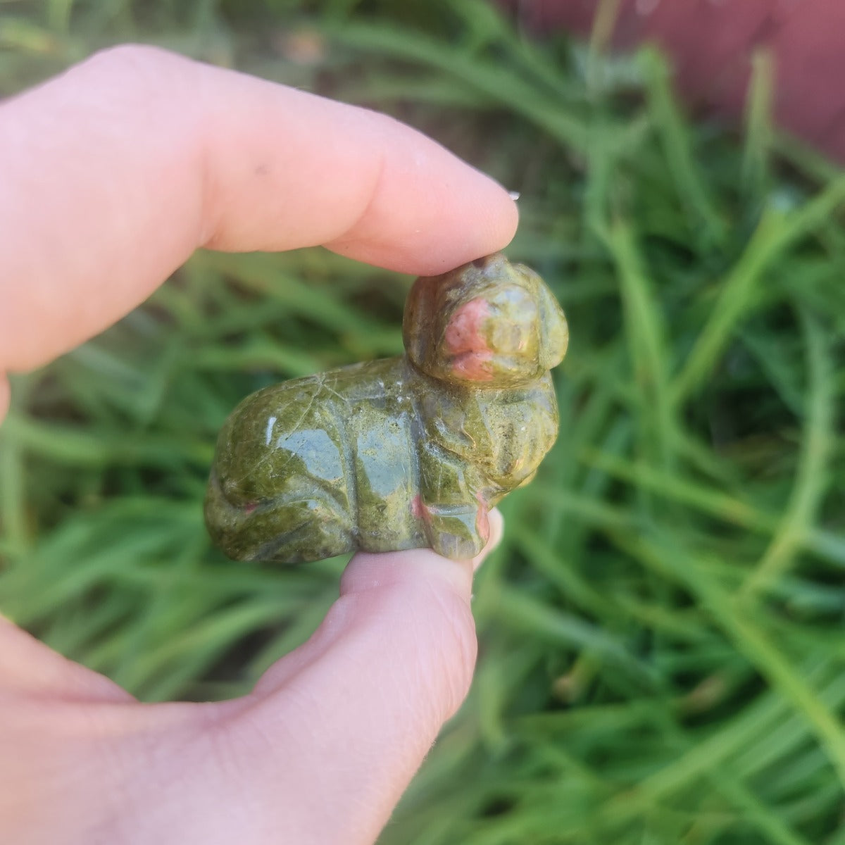 Crystal Dachshund Dog Figurine in Unakite