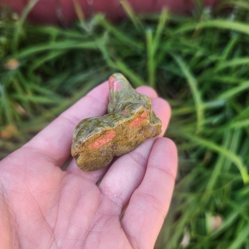 Dachshund Crystal Dog Figurine 1.75" Unakite Carved Stone Animal