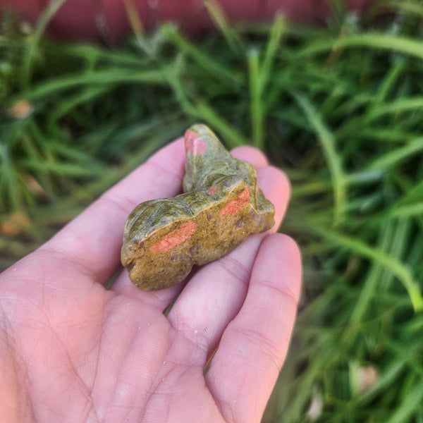 Dachshund Crystal Dog Figurine 1.75" Unakite Carved Stone Animal