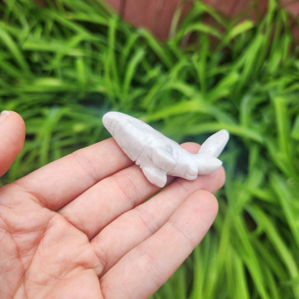 White Howlite Shark Stone Animal Carving 2"