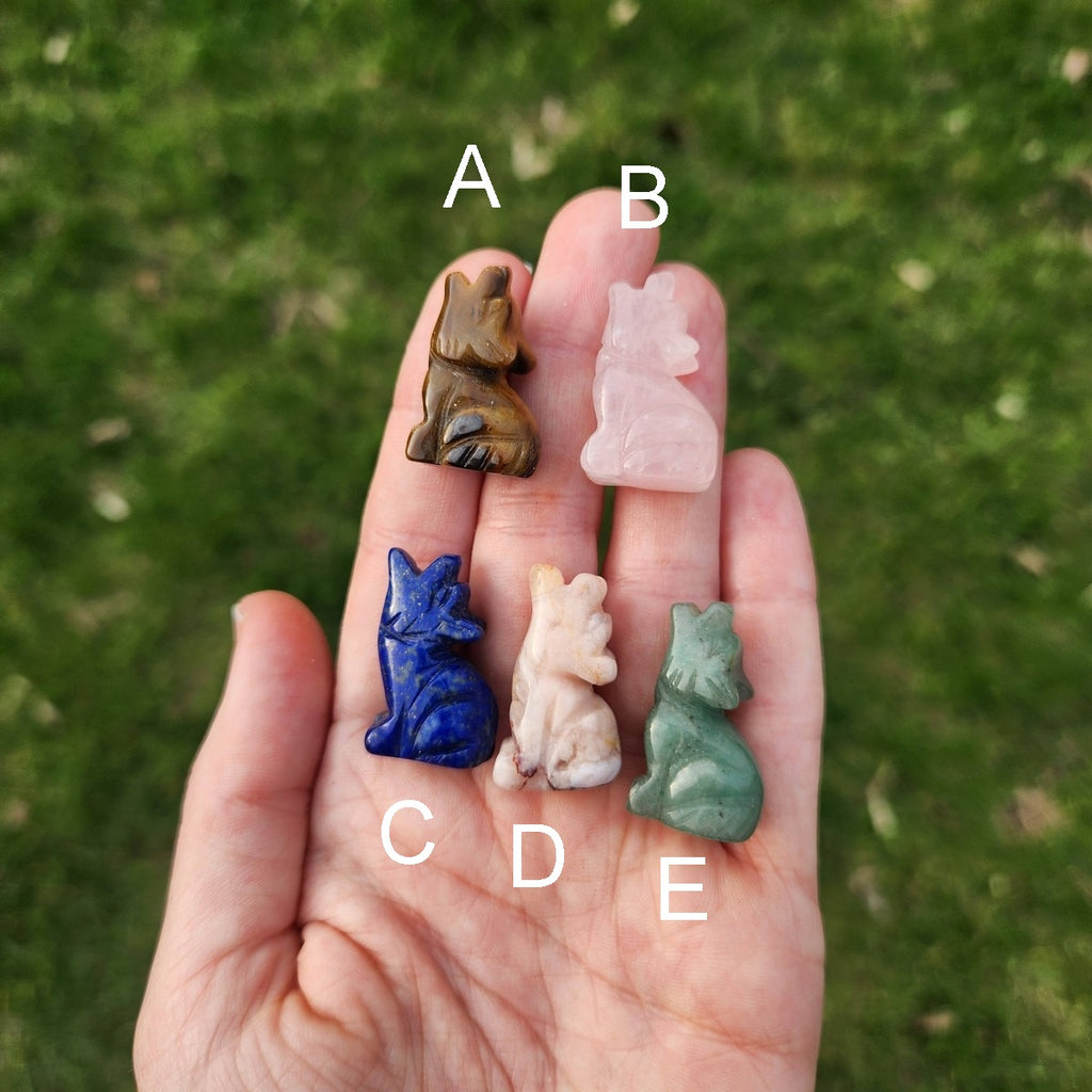 Mini Crystal Wolf Figurine 1" Stone Animal Carving