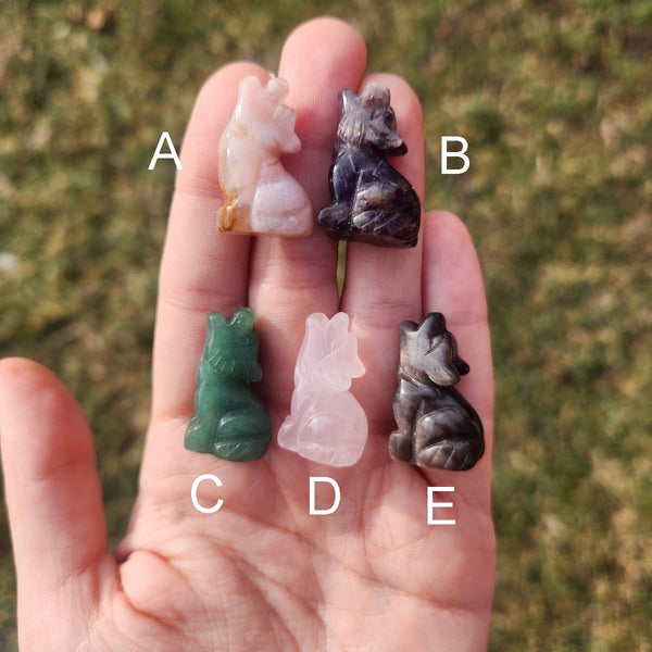 Mini Crystal Wolf Figurine 1" Stone Animal Carving