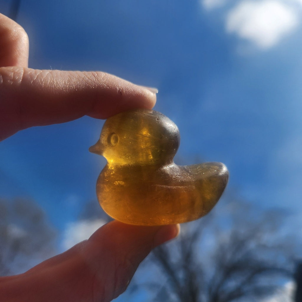 Yellow Fluorite Crystal Duck Carving