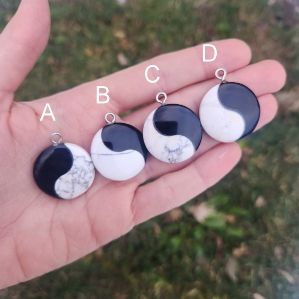 Stone Yin Yang Necklace | Black Cord Crystal Necklace for Men