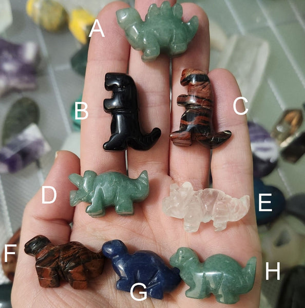 Mini Crystal Dinosaur Figurine 1" | Carved Stone T-Rex & Brontosaurus