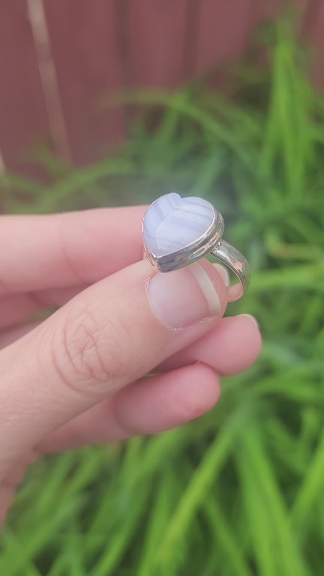 Blue Lace Agate Crystal Heart Stone Ring