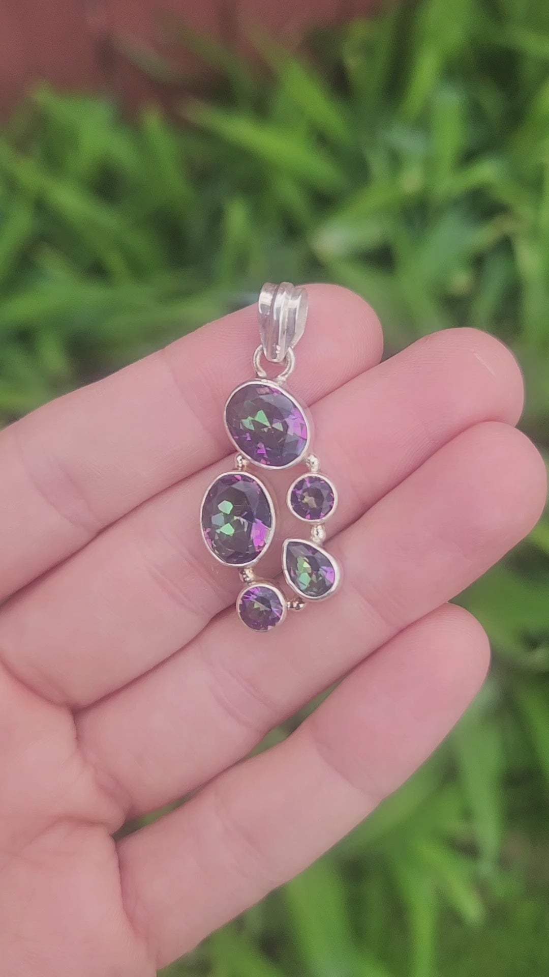 Mystic Rainbow Topaz 5 Stone Pendant Sterling Silver
