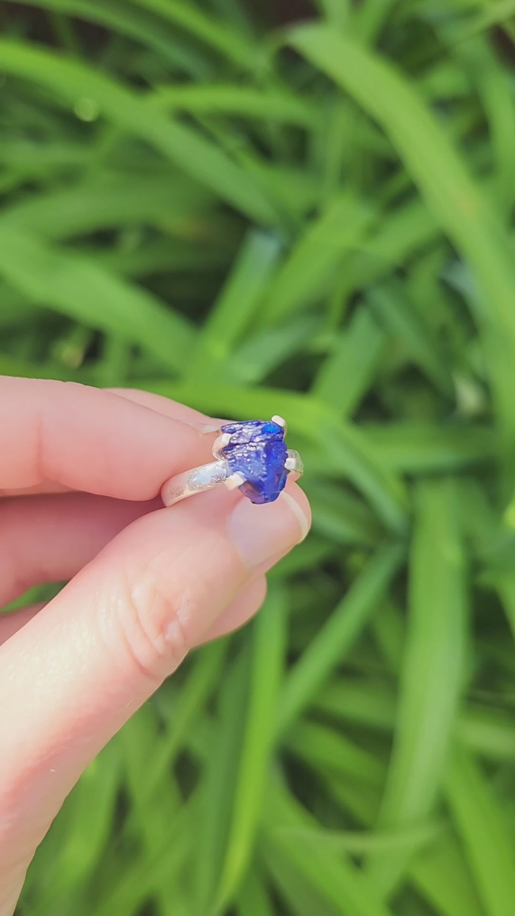 Raw Blue Sapphire Stone Ring in Sterling Silver