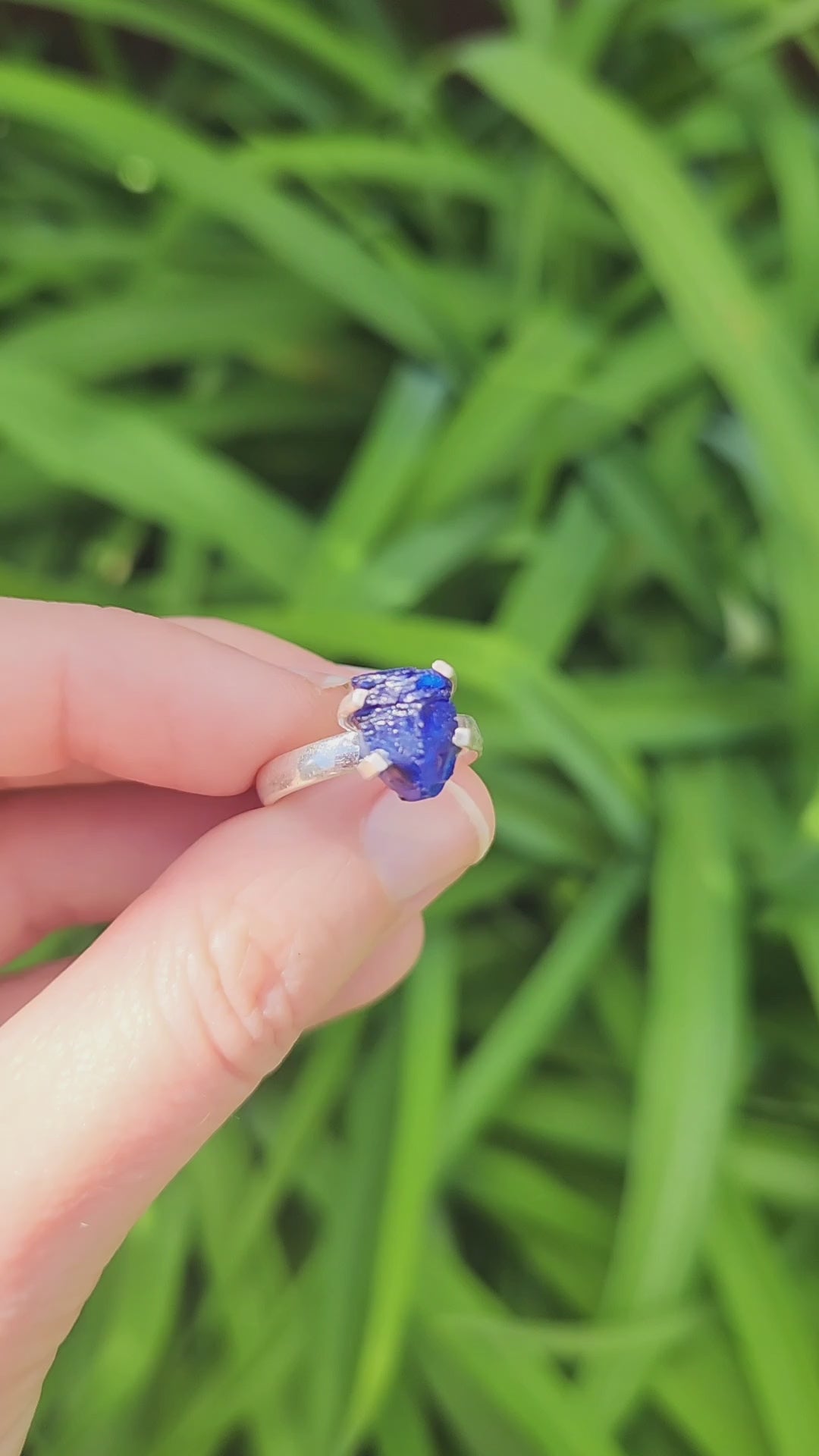 Raw Blue Sapphire Stone Ring in Sterling Silver