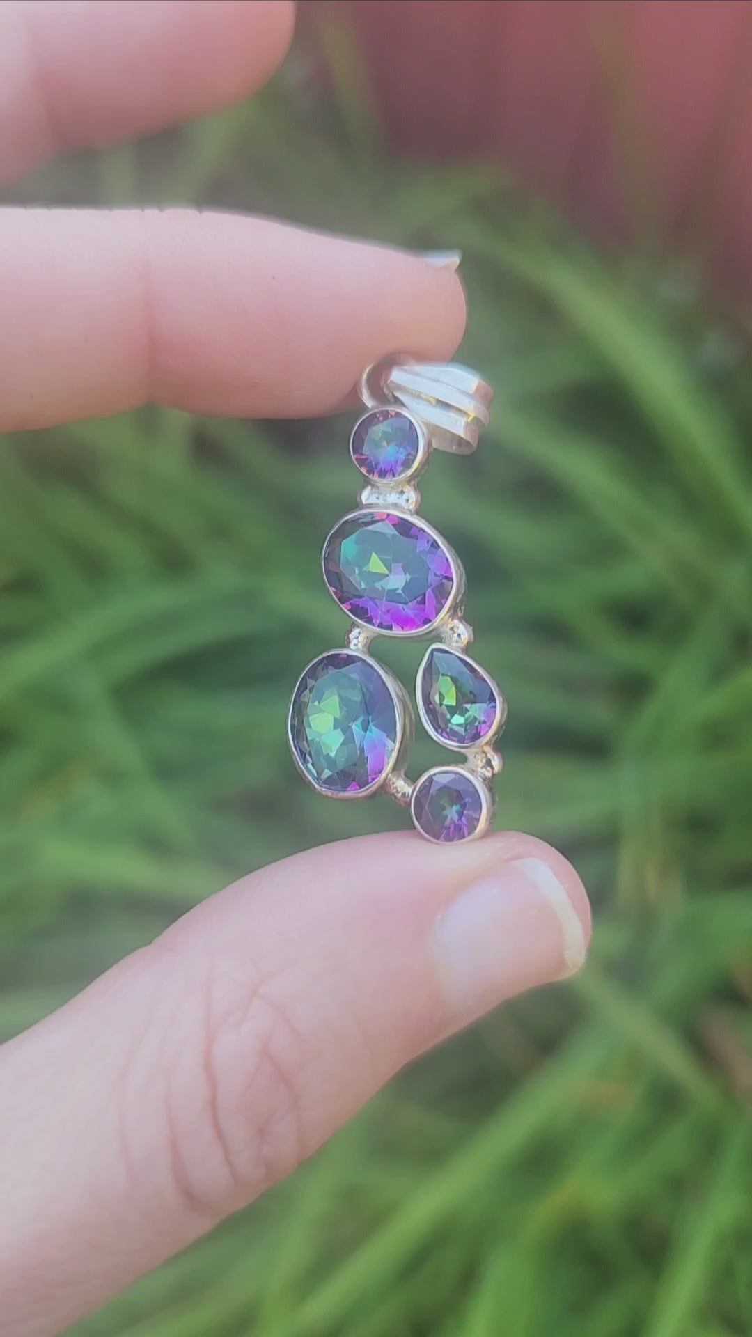 Rainbow Topaz Stone Pendant Sterling Silver - Multi Stone Mystic Topaz