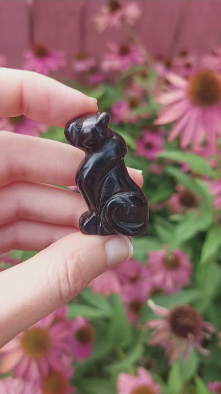 Black Obsidian Panther Cat Carving